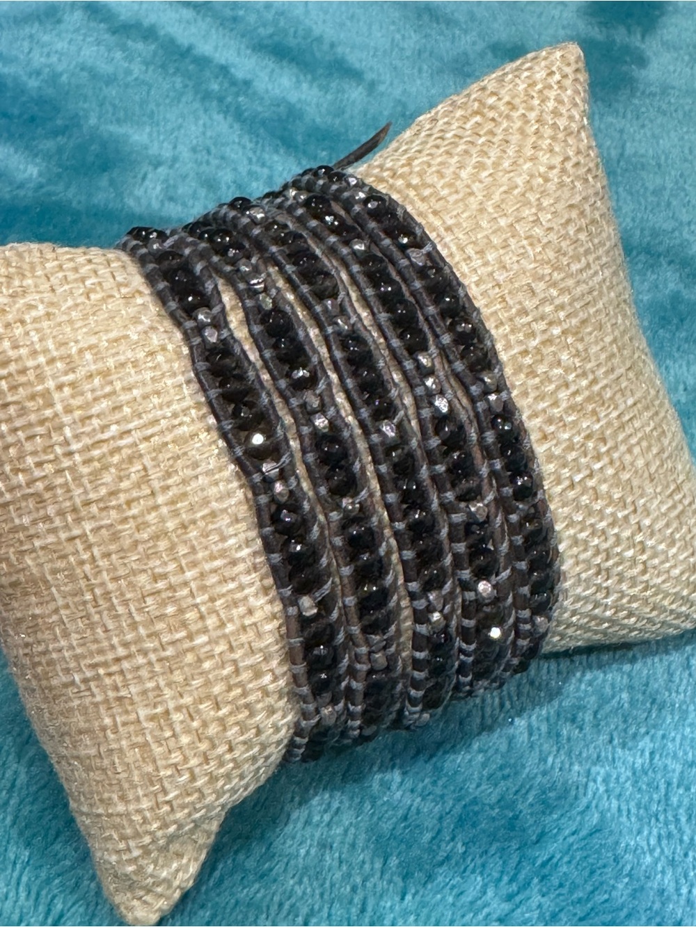 CHAN LUU Black Leather Beaded Wrap Bracelet